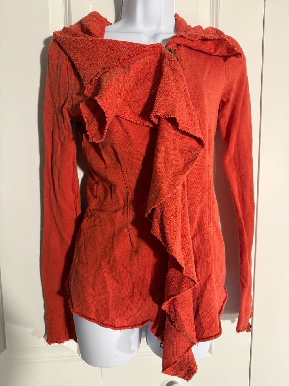 Free People Orange Ruffle-Front Hoodie